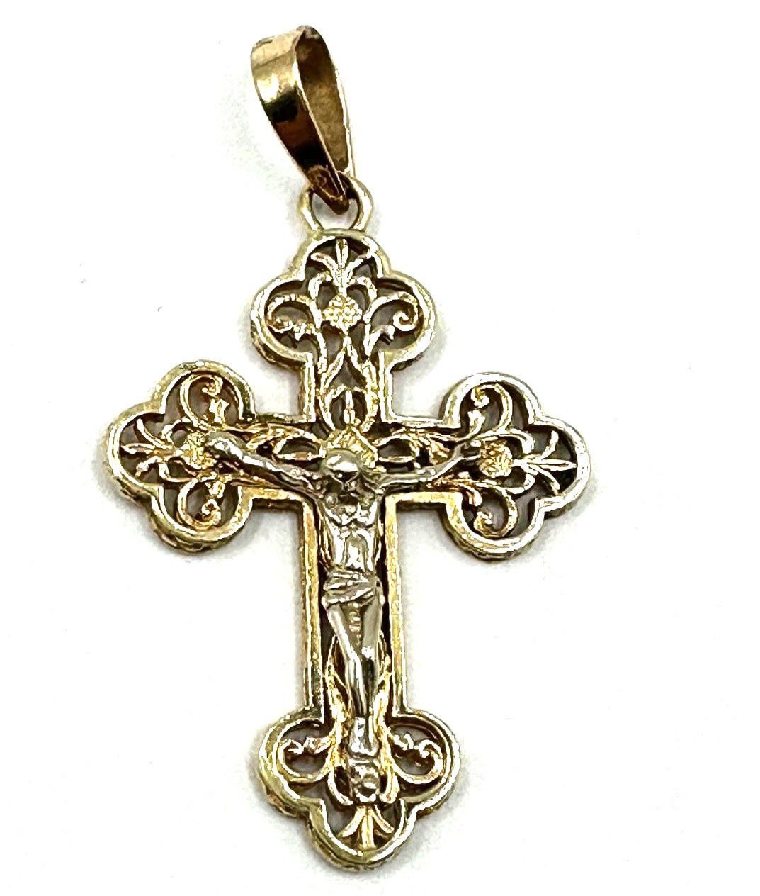 14k Twotone Crucifix Pendant Yellow And White Gold Cross